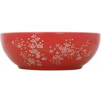 Berkfield Home Countertop Basin White & Red Round 41x14 cm Ceramic | Size: 41x14 cm
