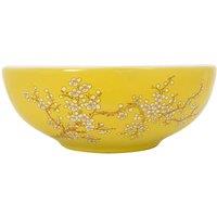 Berkfield Home Countertop Basin White & Yellow Round 41x14 cm Ceramic | Size: 41x14 cm