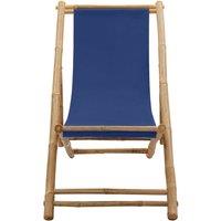 Berkfield Home Deck Chair Bamboo & Canvas Navy Blue