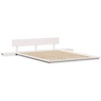Berkfield Home Floor Bed Frame with Bedside Tables White 140x200cm Solid Wood | Size: 140x200 cm