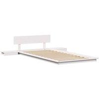 Berkfield Home Floor Bed Frame with Bedside Tables White 90x190cm Solid Wood | Size: 90x190 cm