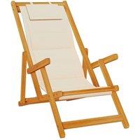 Berkfield Home Folding Beach Chair with Armrests Cream Acacia Wood & Textilene