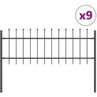 Berkfield Home Garden Fence with Spear Top - Grey, 15.3 x 0.6 m Steel in Grey