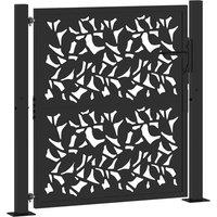 Berkfield Home Garden Gate Black 105x106 cm Steel Leaf Design