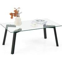Costway Tempered Glass Coffee Table Rectangular Cocktail Snack Tea Table with Metal Leg in Clear