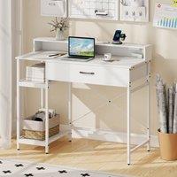 Costway Wooden Computer Desk Office Writing Desk Workstation w/ Power Outlets in White