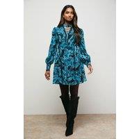 Oasis Women's Lace Up High Neck Long Sleeve Mini Dress in Black | Size: 10