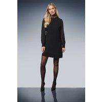 Wallis Women's Petite Floral Embellished Neck Shift Dress in Black | Size: 16