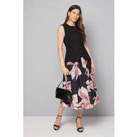 Wallis Women's Ponte Embellished Button Pleated Midi Dress in Black | Size: 12