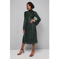 Wallis Women's High Neck Sequin Midi Dress in Forest | Size: 16