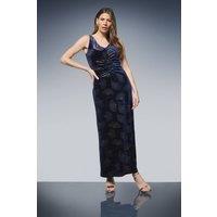 Wallis Women's Metallic Velvet Ruched Maxi Dress in Navy | Size: 16