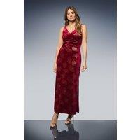 Wallis Women's Metallic Velvet Ruched Maxi Dress in Red | Size: 18