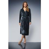 Wallis Women's Velvet Knot Detail Midi Dress in Grey | Size: 16
