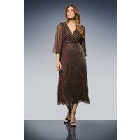 Wallis Women's Plisse Mesh Wrap Midi Dress in Copper | Size: 14