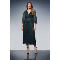 Wallis Women's Plisse Mesh Wrap Midi Dress in Teal | Size: 10