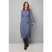 Wallis Women's Lace Insert Shirt Midi Dress in Blue | Size: 18