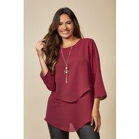 HOXTON GAL Women's Oversized 3/4 Sleeves Layered Blouse in Red | Size: 8-10