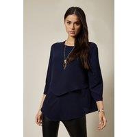 HOXTON GAL Women's Oversized 3/4 Sleeves Layered Blouse in Navy | Size: 8-10