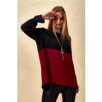 HOXTON GAL Women's Oversized Long Sleeves Multicoloured Top with Necklace in Black | Size: 16-18