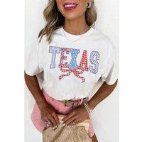 Everyday The Label Women's White Independence Day TEXAS Bow Printed T-Shirt | Size: Small
