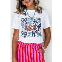 Everyday The Label Women's White USA Bowknot Graphic Tee | Size: 22