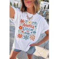 Everyday The Label Women's White America Land of The Free Flower Graphic Crewneck T-Shirt | Size: 22