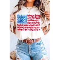 Everyday The Label Women's White Flag Graphic Crew Neck Tee | Size: Large