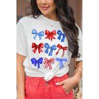 Everyday The Label Women's White USA Inspire Bow Print Crewneck Independence Day Tee | Size: Medium