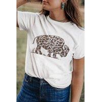 Everyday The Label Women's White Leopard Western Buffalo Graphic Tee | Size: Large