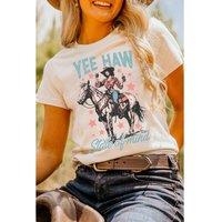 Everyday The Label Women's White YEE HAW State of mind Cowgirl Graphic Western Fashion Tee | Size: XL
