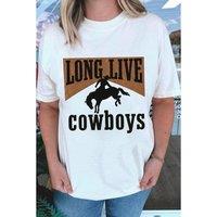 Everyday The Label Women's White LONG LIVE Cowboys Western Graphic Loose Tee | Size: Large