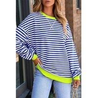 Everyday The Label Women's Sky Blue Stripe Striped Contrast Ribbed Trim Crossed Stitch Drop | Size: Small