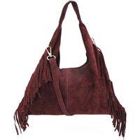 Kitise Women's Italian Genuine Suede Side Fringe Crossbody Small Shoulder Bag in Wine