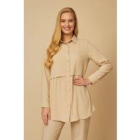 HOXTON GAL Women's Long Sleeves Oversized Shirt in Beige | Size: 8-10