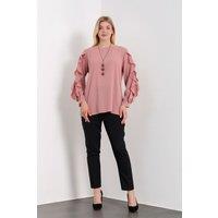 HOXTON GAL Women's Oversized Ruffle Sleeve Relaxed Fit Top in Pink | Size: 12-14
