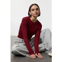 HOXTON GAL Women's Viscose Long Sleeve Knit Top with Thumbhole Detail in Burgundy | Size: Medium