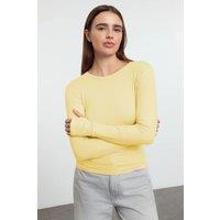 HOXTON GAL Women's Viscose Long Sleeve Knit Top with Thumbhole Detail in Yellow | Size: Small