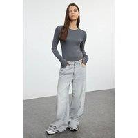 HOXTON GAL Women's Viscose Long Sleeve Knit Top with Thumbhole Detail in Dark Grey | Size: Small