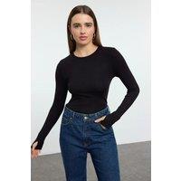 HOXTON GAL Women's Viscose Long Sleeve Knit Top with Thumbhole Detail in Black | Size: Small
