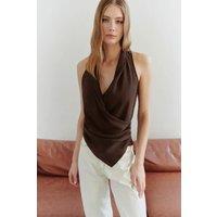 HOXTON GAL Women's Draped Wrap V-Neck Modal Sleeveless Top in Brown | Size: 10
