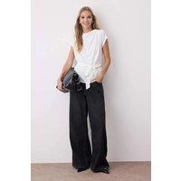 HOXTON GAL Women's Cap Sleeve Belted Woven Blouse in White | Size: 6