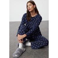 HOXTON GAL Women's Women's Relaxed Fit Pyjama Set Polka Dot & Heart Print in Navy | Size: Small