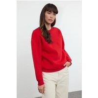 HOXTON GAL Women's Thick Fleece-Lined Regular Fit Crew Neck Sweatshirt in Red | Size: XS