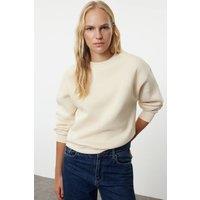 HOXTON GAL Women's Thick Fleece-Lined Regular Fit Crew Neck Sweatshirt in Stone | Size: XL