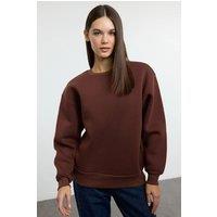 HOXTON GAL Women's Thick Fleece-Lined Regular Fit Crew Neck Sweatshirt in Brown | Size: Large