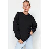 HOXTON GAL Women's Thick Fleece-Lined Regular Fit Crew Neck Sweatshirt in Black | Size: Small