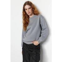 HOXTON GAL Women's Thick Fleece-Lined Regular Fit Crew Neck Sweatshirt in Grey | Size: Small