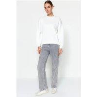HOXTON GAL Women's Thick Fleece-Lined Regular Fit Crew Neck Sweatshirt in White | Size: XL