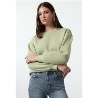 HOXTON GAL Women's Thick Fleece-Lined Regular Fit Crew Neck Sweatshirt in Mint | Size: Large