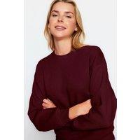 HOXTON GAL Women's Thick Fleece-Lined Regular Fit Crew Neck Sweatshirt in Burgundy | Size: XS